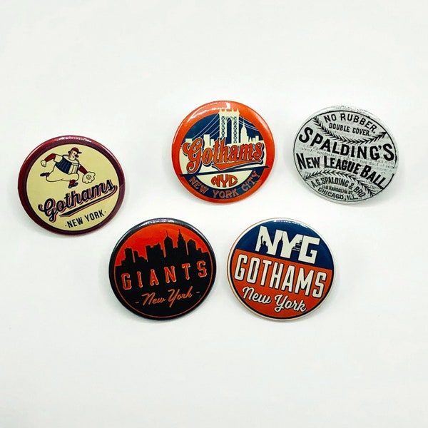 5-Pack of various New York Giants / Gothams Baseball Logo 2 1/4 inch in diameter pins/buttons