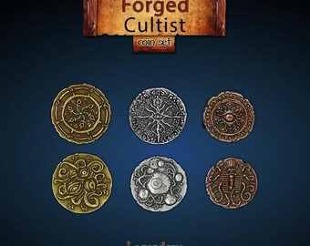 Ensemble de pièces forgées d'adepte : pièces de monnaie en métal légendaires. Pièces en métal premium. Recommandé pour les jeux de société et les jeux de rôle.