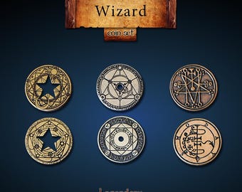 Wizard Coin Set: Legendary Metal Coins. premium metal coins. Recommended for board games and rpg tabletop games.