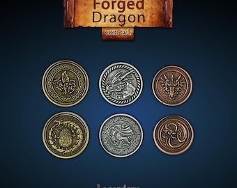 Ensemble de pièces dragon forgées : pièces métalliques légendaires. Pièces en métal premium. Recommandé pour les jeux de société et les jeux de rôle.