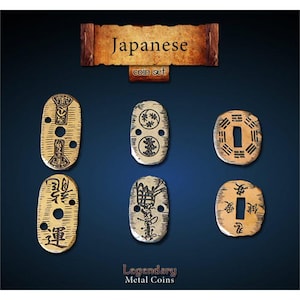Japanese Coin Set: Legendary Metal Coins. premium metal coins 34.7mm diameter. Recommended for board games and rpg tabletop games.