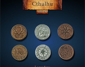 Coffret Cthulhu : pièces métalliques légendaires. Pièces en métal premium. Recommandé pour les jeux de société et les jeux de rôle.