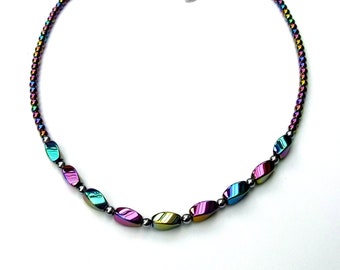 Rainbow haematite necklace with magnetic clasp