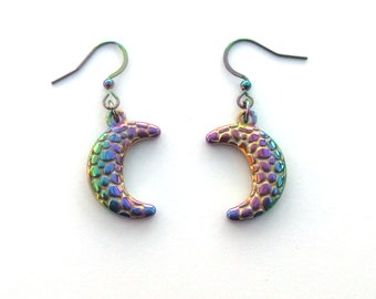 Rainbow Moon earrings on stainless steel hooks
