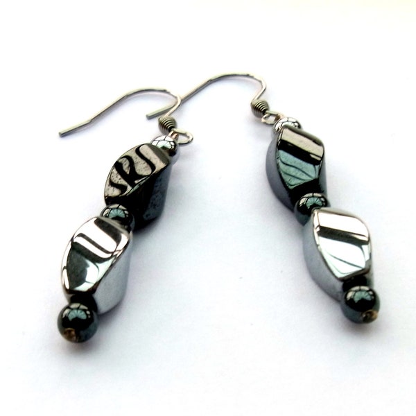 Silver plated and black haematite earrings