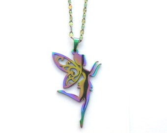 Rainbow fairy pendant on 18" chain