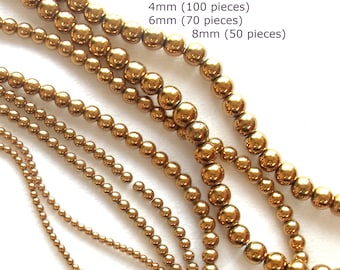 Gold plated Hematite round beads/3mm/4mm/6mm/8mm