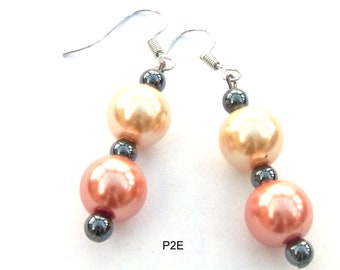 Silver plated haematite and pearlised glass earrings