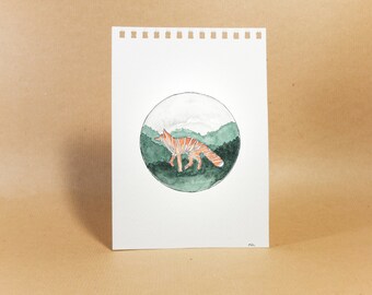 WALKING FOX | Original | Fuchs | Aquarell | handgemacht | Natur  | Wald | Fernweh | Wanderlust | Geschenk | klein | persönlich | Wild|stark