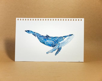 Buckelwal | Original | Aquarell | handgemacht | Natur | Meer | Wald | Meer | Geschenk | Tauchen | Schwimmen | Fisch | Ozeanliebhaber