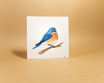 Bluebird | Original Drawing | Watercolor | Handmade | Nature | Birds | Forest | Tree | Bird | Present | Gift | Personal | Mom | Mother