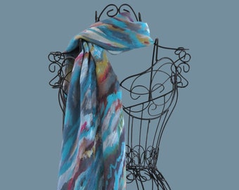 Silk Modal Scarf, Long All Season Scarf in Luxurious Fabric Blend, Fine Art Shawl and Wrap
