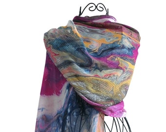 Long Silk Modal Scarf, All Season Artist Designer Scarf, Multi- Coloured Organic Blend Scarf, Gift Ideas For Women,