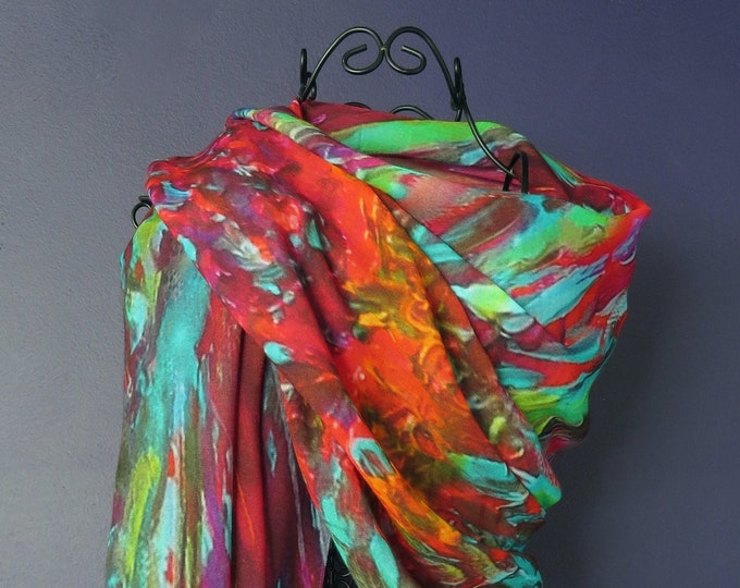 Colourful Silk Modal Organic Blend Art Print Scarf in Gift Box Envelope