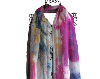 Long Silk Modal Scarf, All Season Artist Designer Scarf, Multi- Coloured Organic Blend Scarf, Gift Ideas For Women,