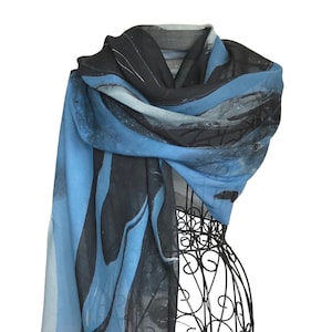 Blue Silk Modal Scarf: Lightweight Art Scarf - Winter is Coming