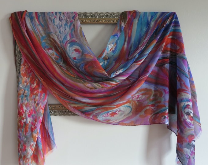 Multi Coloured Modal Silk Organic Blend Scarf, Colourful Lightweight Natural Fabric Shawl, Unique Gifts for Women