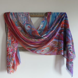 Multi Coloured Modal Silk Organic Blend Scarf, Colourful Lightweight Natural Fabric Shawl, Unique Gifts for Women image 1