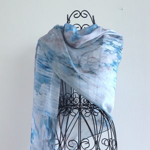 Long Blue and White Silk Blend Scarf, All Season Modal Silk Blue Scarf, Luxurious Natural Fabric Blend Shawl, Unique Gifts for Her, Wrap