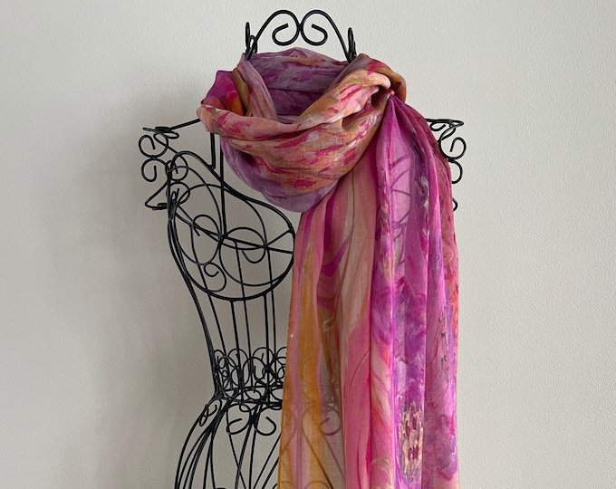 Pink and Gold Modal Silk Scarf in Gift Box Envelope, All Season Designer Shawl