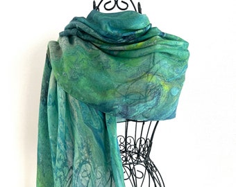 Long Modal Silk Scarf, Large Green Modal Silk Scarf, Gifts for Women, Unique Gifts for Women, Natural Fabric Scarf, Green Travel Shawl