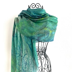 Long Modal Silk Scarf, Large Green Modal Silk Scarf, Gifts for Women, Unique Gifts for Women, Natural Fabric Scarf, Green Travel Shawl