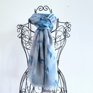 Blue & White Modal Silk Scarf: Lightweight Art Shawl - &#39;Irma&#39; Painting