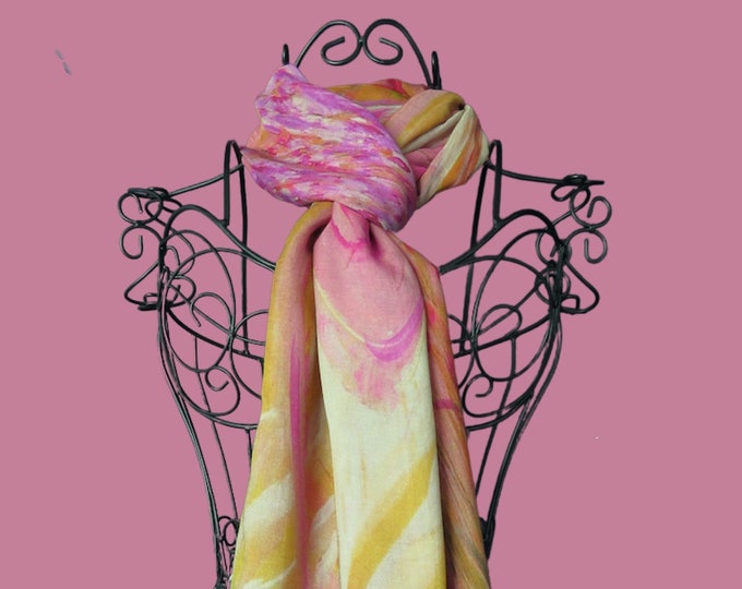 Modal and Silk Natural Fabric Scarf, Pink and Gold Scarf, Organic Blend Scarf, Lightweight All Season Shawl, Unique Gifts for Woman