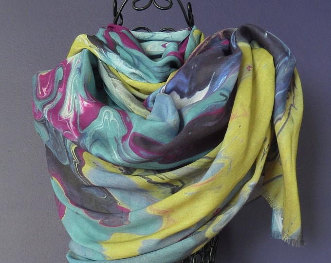 Scarf in Multi-Coloured Silk Modal Blend, Natural Fabric Art Scarf, Silk Head Wrap