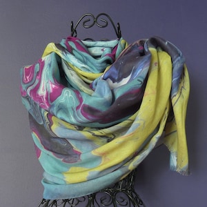 Silk Modal Scarf: Multicolored Art Shawl, Head Wrap