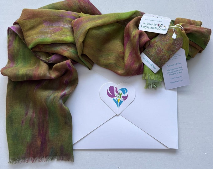 Modal Silk Original Artist Painting Scarf in Gift Box Envelope