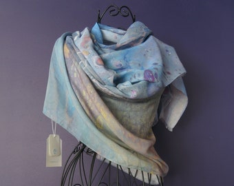 Silk Modal Scarf, Long All Season Scarf in Luxurious Fabric Blend, Fine Art Shawl and Wrap