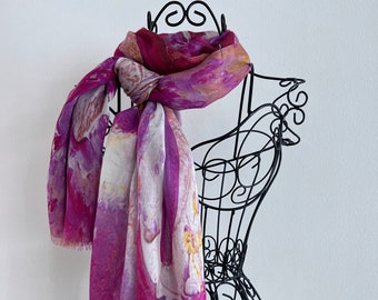 Burgundy Magenta and Rose Gold Modal Silk Scarf, All Season Lightweight Multicoloured Scarf, Wearable Art Scarves