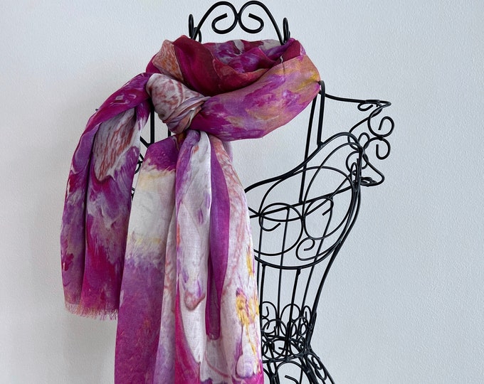 Burgundy Magenta and Rose Gold Modal Silk Scarf in Gift Box Envelope