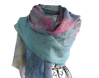 Silk Modal Scarf, Long All Season Scarf in Luxurious Fabric Blend, Fine Art Shawl and Wrap, Scarf in Gift Box