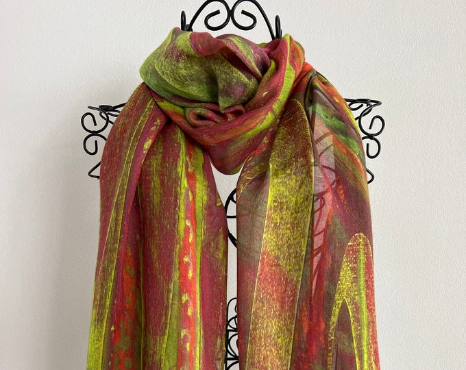 Lime Green and Burgundy Modal Silk Scarf in Gift Box Envelope