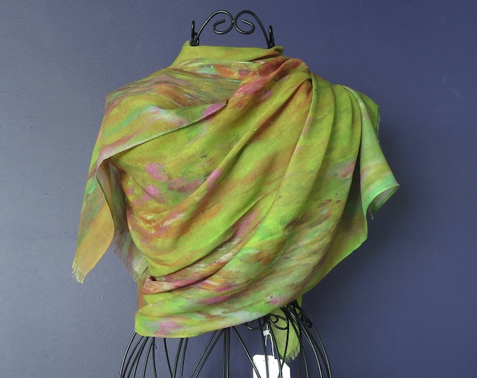 Modal Silk Original Artist Painting Scarf in Gift Box Envelope