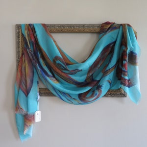 Fine Art Silk Modal Scarf, Turquoise and Copper Natural Fabric Scarf, Fall Fashion, Teal Scarf, Teal Shawl, Designer Scarf,
