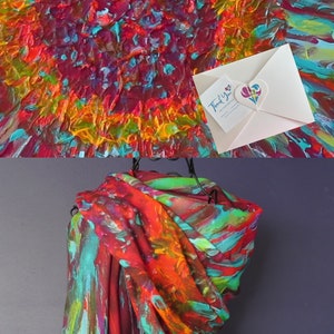 Colourful Silk Modal Scarf, organic blend art print scarf in abstract floral design, whimsical travel shawl, unique scarf in gift box