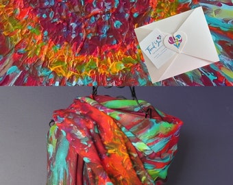 Colourful Silk Modal Scarf, organic blend art print scarf in abstract floral design, whimsical travel shawl, unique scarf in gift box