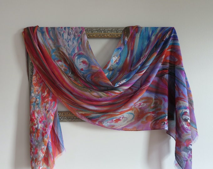 Multi Coloured Modal Silk Organic Blend Scarf, Colourful Lightweight Natural Fabric Shawl, Spring and Summer Gifts for Women