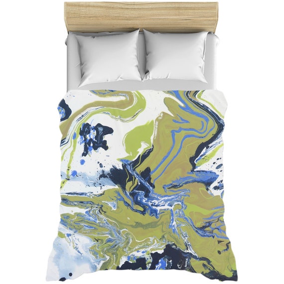 River Run Green And Blue Duvet Cover Abstract Art Home Etsy