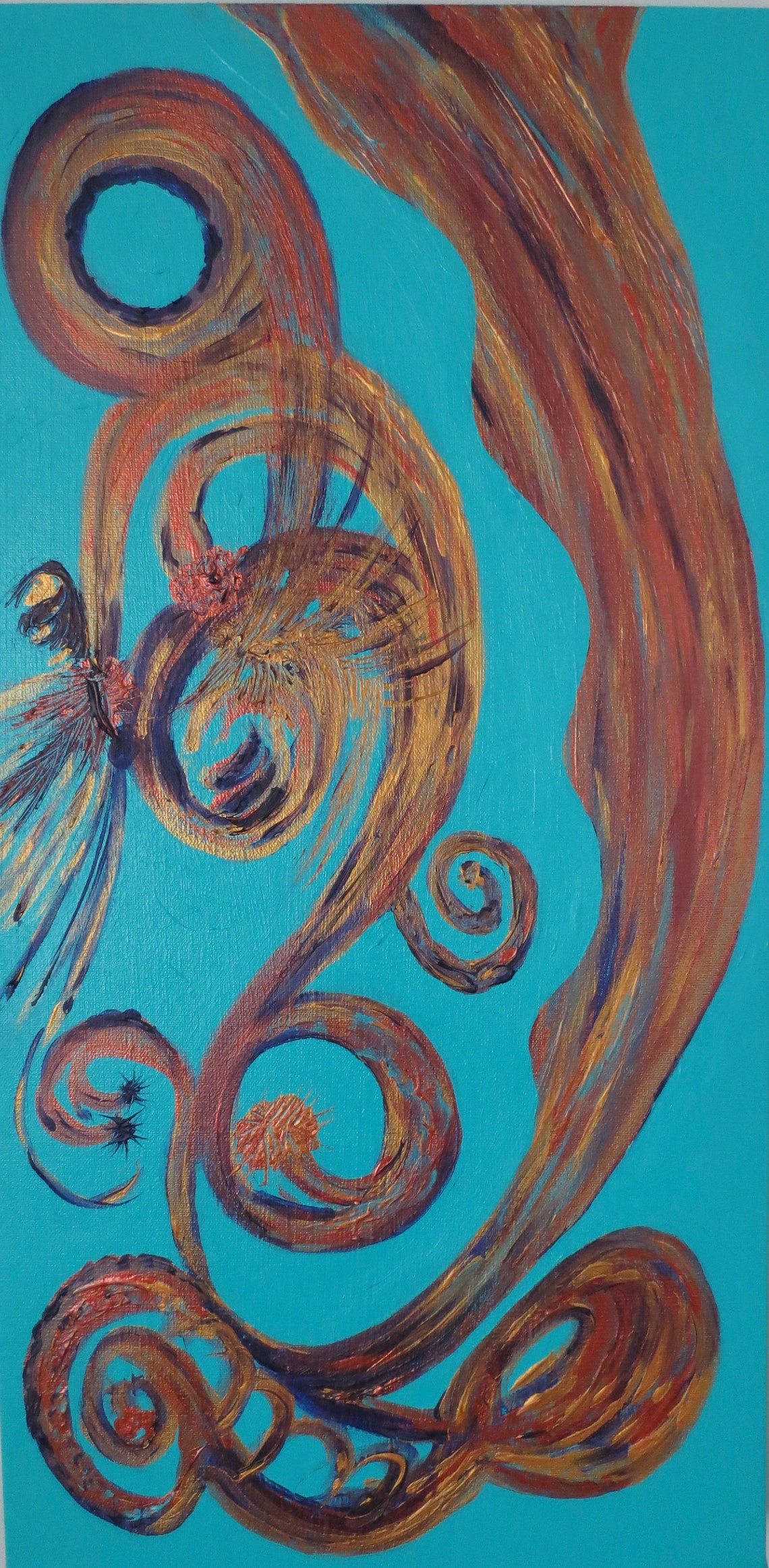 Teal and gold abstract painting original teal artwork Etsy