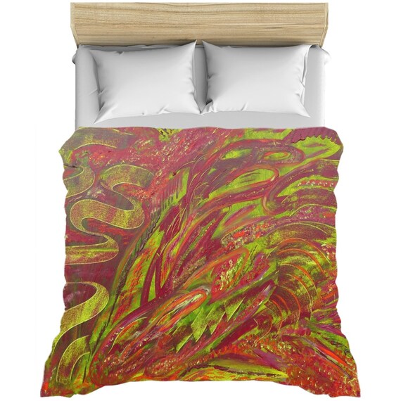 The Wild Green And Burgundy Duvet Coverforest Duvet Etsy