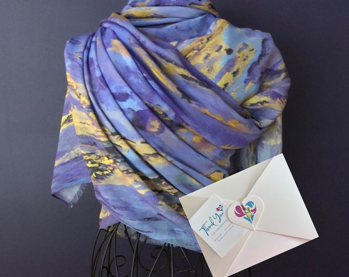 Purple and Gold Modal Silk Scarf in Gift Box Envelope