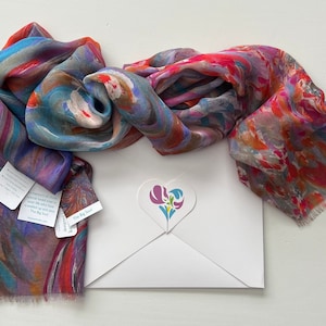 Multi Coloured Modal Silk Organic Blend Scarf, Colourful Lightweight Natural Fabric Shawl, Unique Gifts for Women image 2