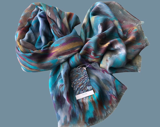 Silk Modal Scarf, Long All Season Scarf in Luxurious Fabric Blend, Fine Art Shawl and Wrap