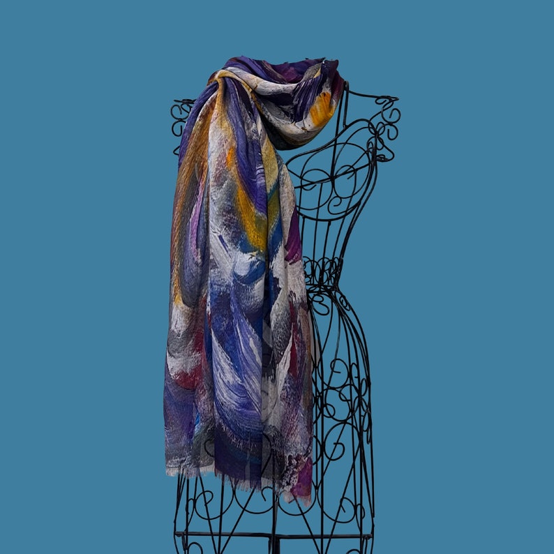 Multi Coloured Modal Silk Organic Blend Scarf, Colourful Lightweight Natural Fabric Shawl, Unique Gifts for Women image 4