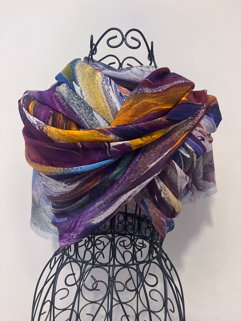 Multi Coloured Modal Silk Organic Blend Scarf, Colourful Lightweight Natural Fabric Shawl, Unique Gifts for Women image 1