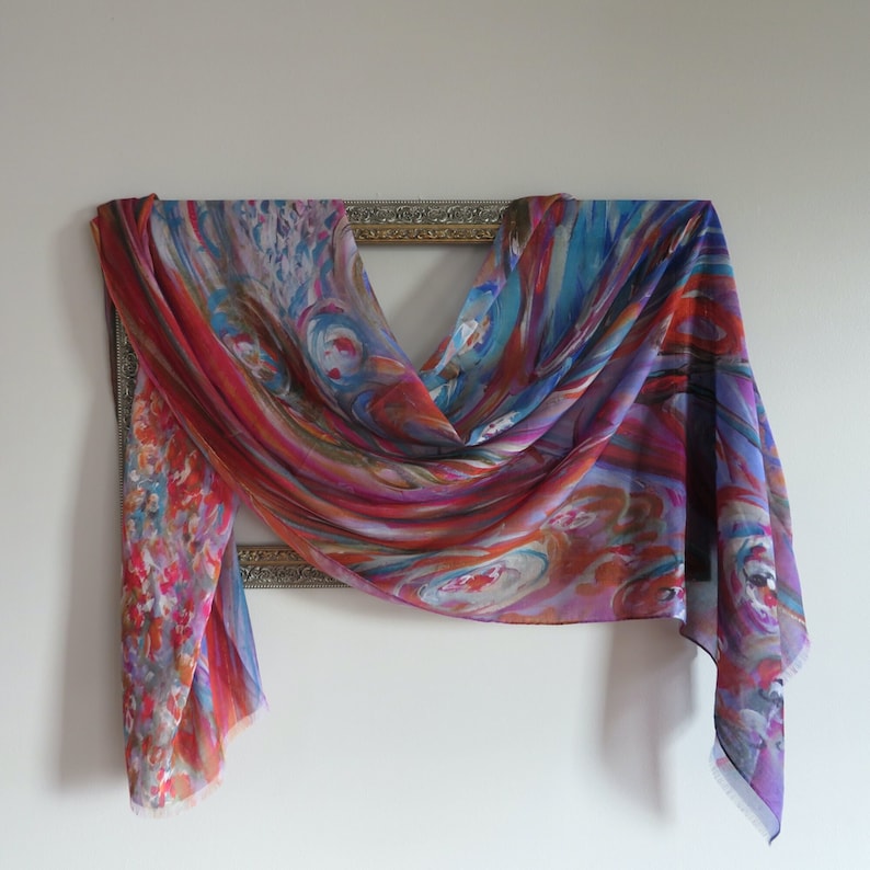 Multi Coloured Modal Silk Organic Blend Scarf, Colourful Lightweight Natural Fabric Shawl, Unique Gifts for Women image 1